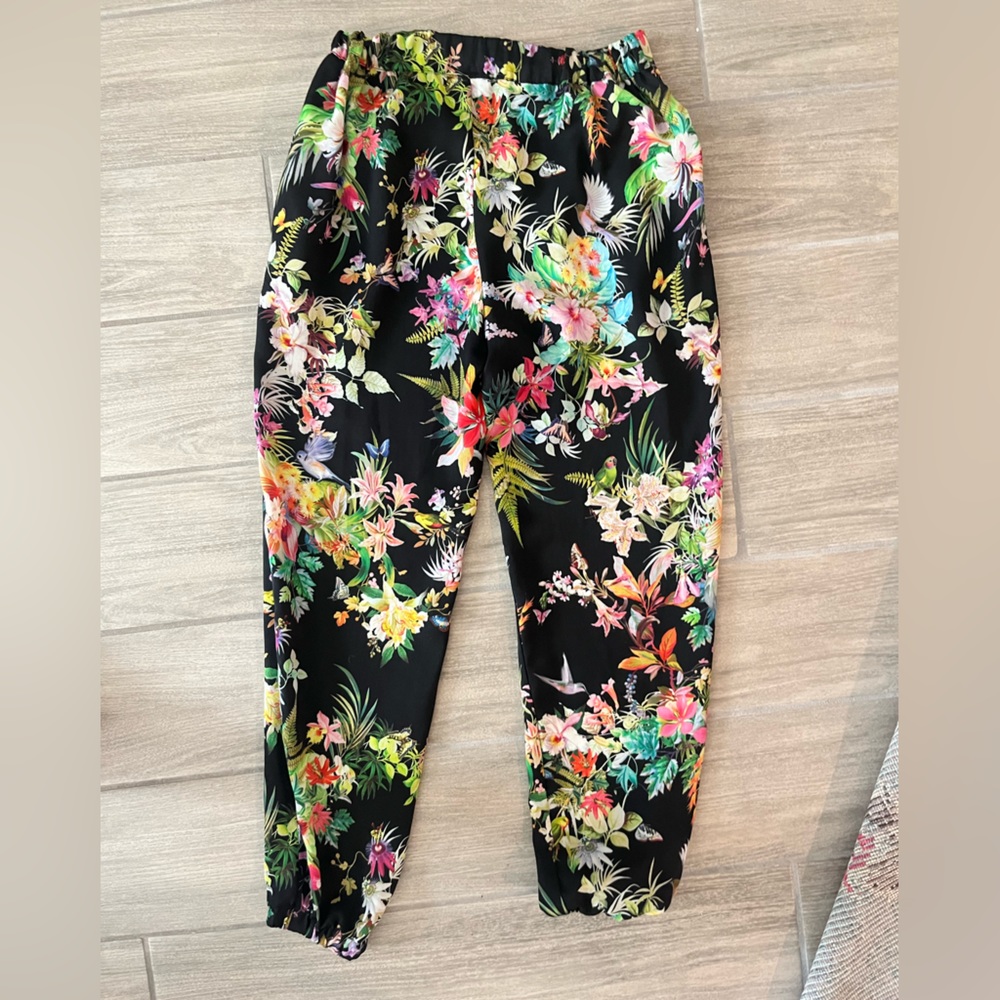 ZARA flowy satin pants XS tropical floral